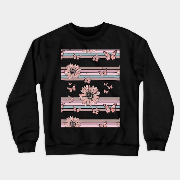 Retro Daisies floral pattern design with butterflies Crewneck Sweatshirt by Mastilo Designs